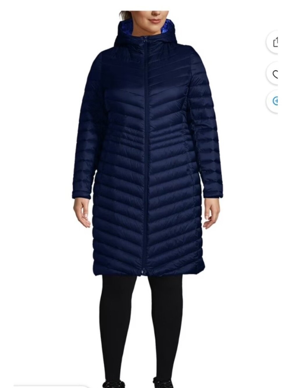Lands End Womens Navy Long Down Puffer Coat XL Hooded Full Zip Lightweight NWOT